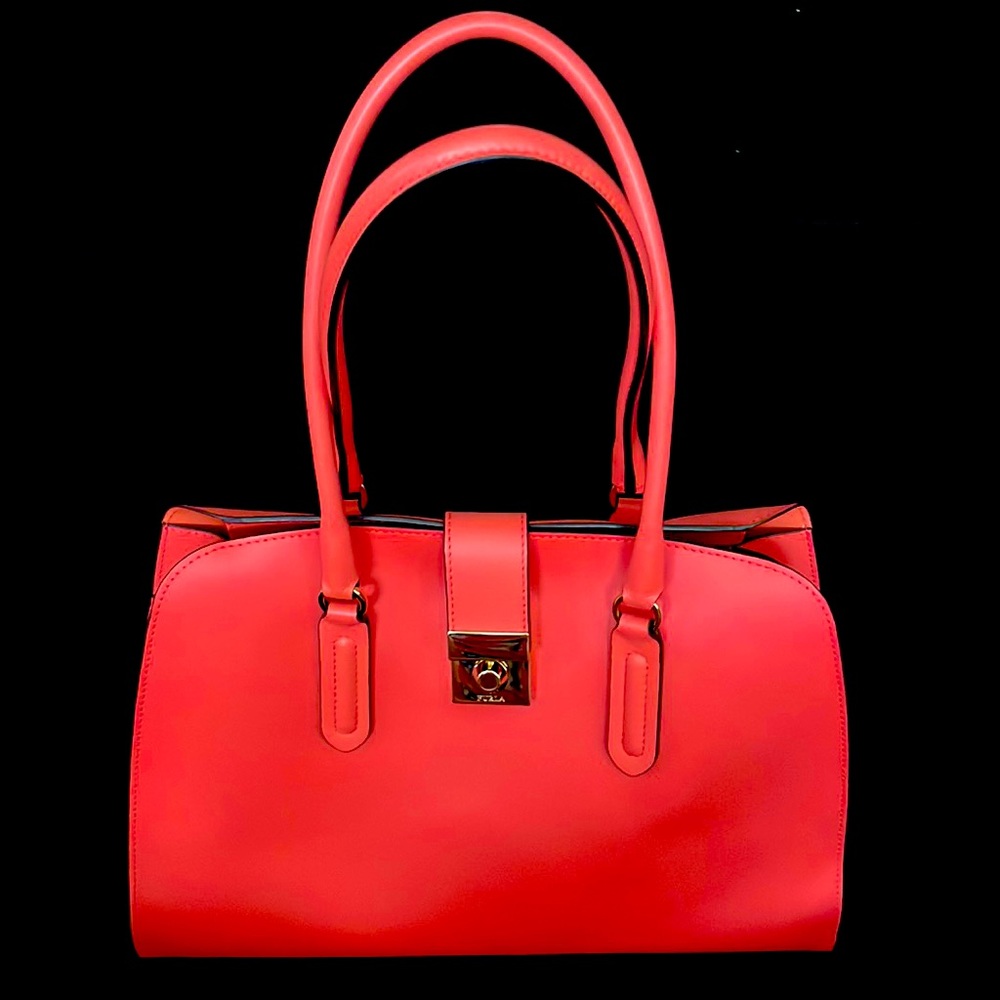 Beautiful FURLA Orange Authentic Leather Tote